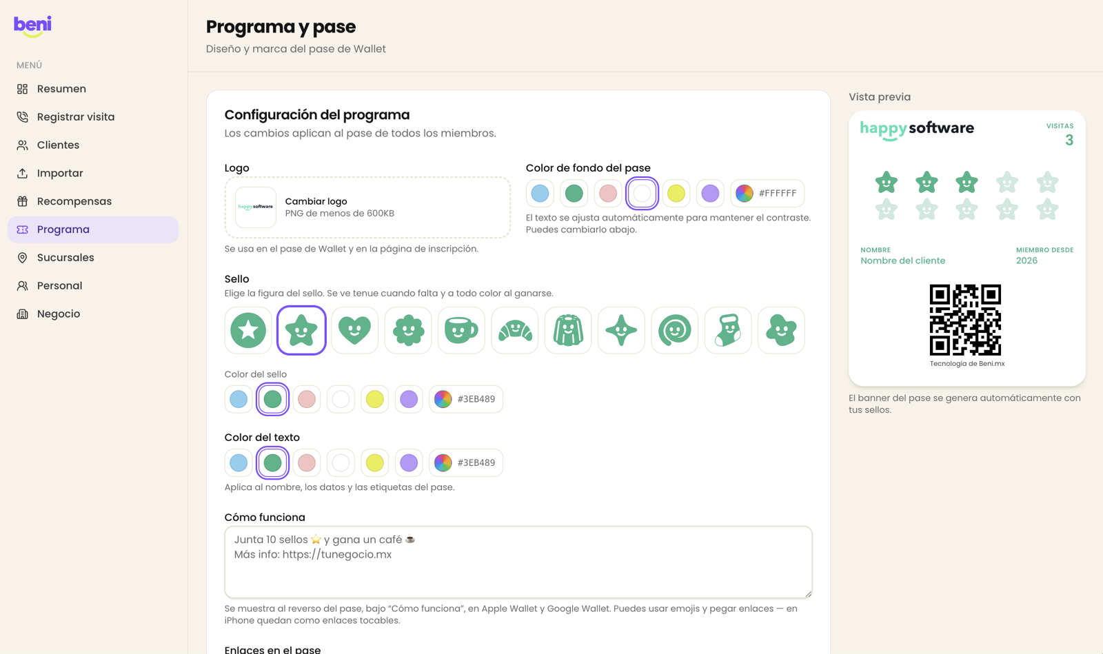 Beni business dashboard